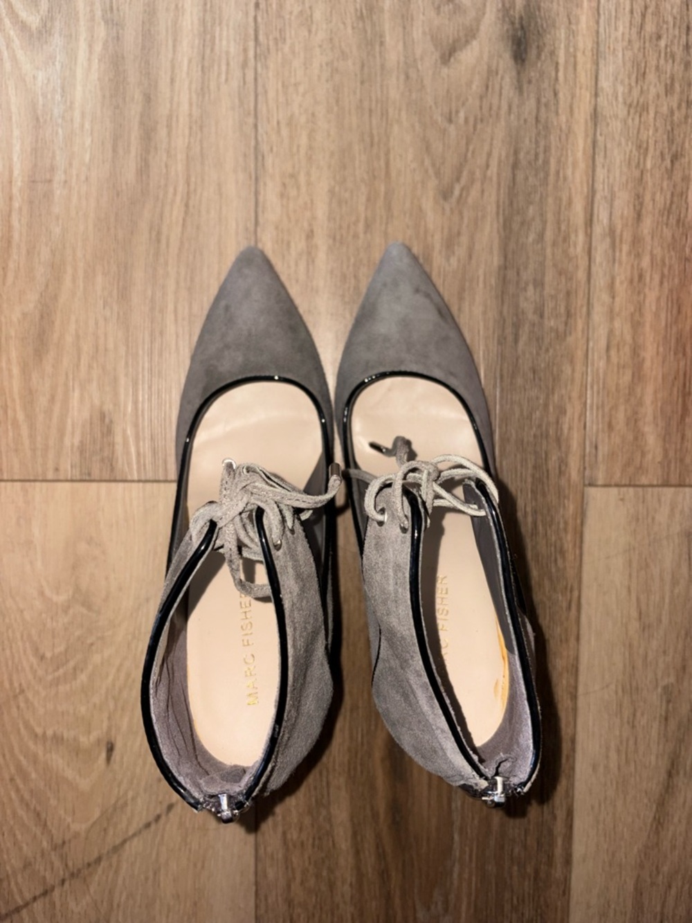 Marc Fisher Gray Suede Pointed-Toe Lace-Up Flats